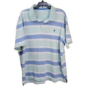 IZOD Advantage Performance Polo Shirt Mens 2XL Green Blue Stripe Pullover SS